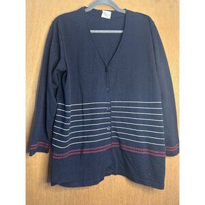 Navy Blue Women’s XL Cardigan Sweater Button Front Preppy Chic Layering